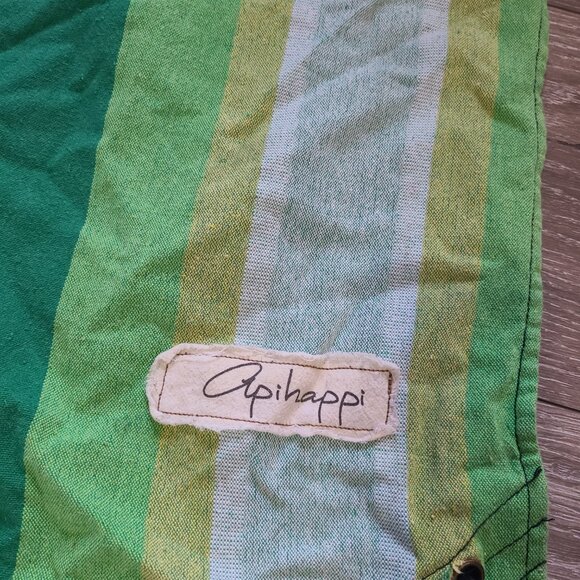 Apihappi Green Stripe Hemp Woven Drawstring Backpack - Picture 2 of 9